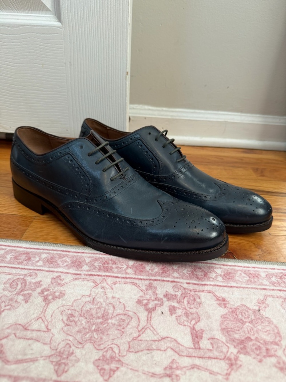 NWOT Johnston & Murphy Navy Leather Wingtip Derbys | $250 MSRP - Picture 3 of 9